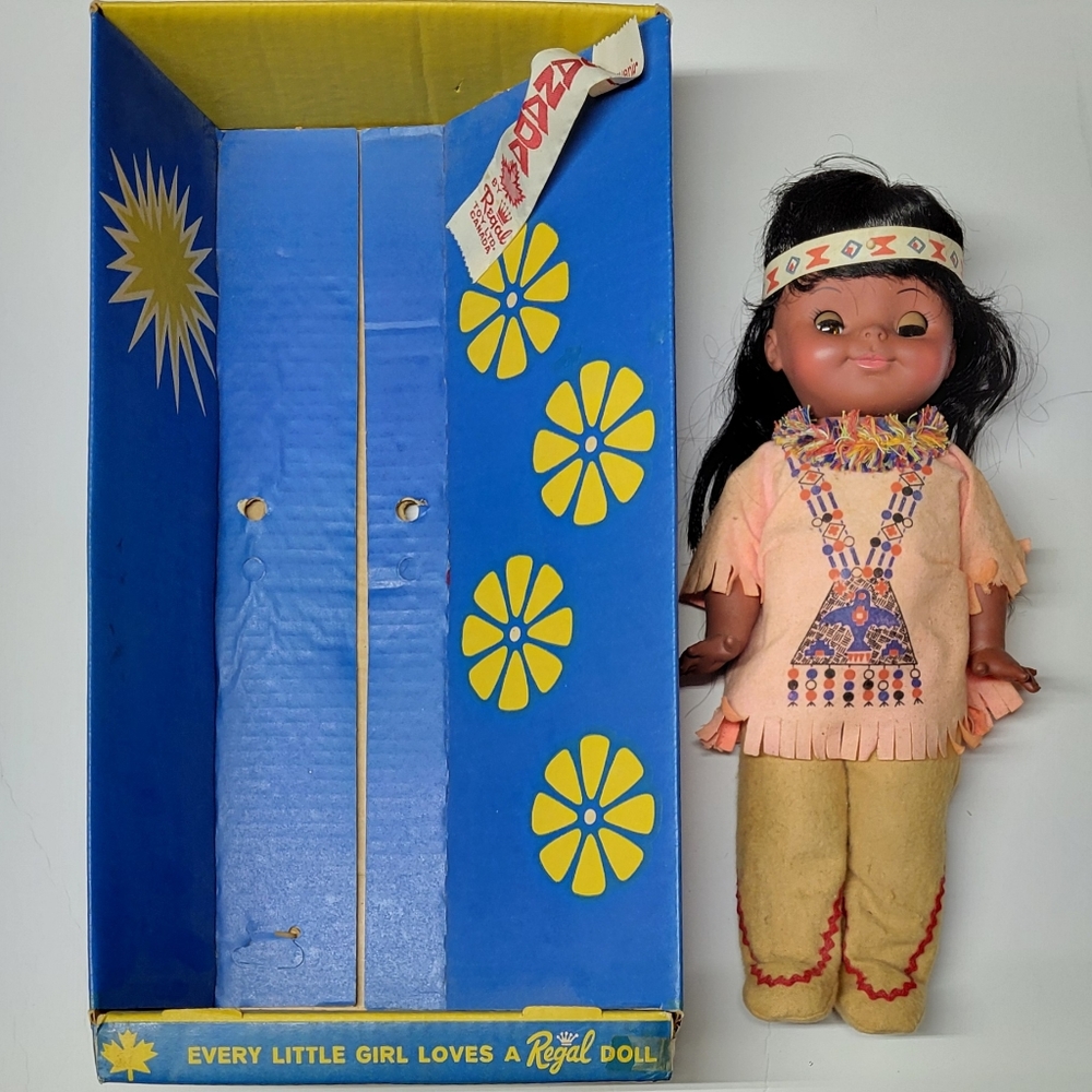 Vintage '60s Regal Native American Indian Doll 13.5" Original Box Made in Canada